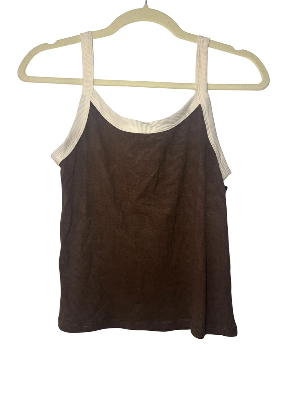 Kimberly C Brown Ribbed Tank with White Trim